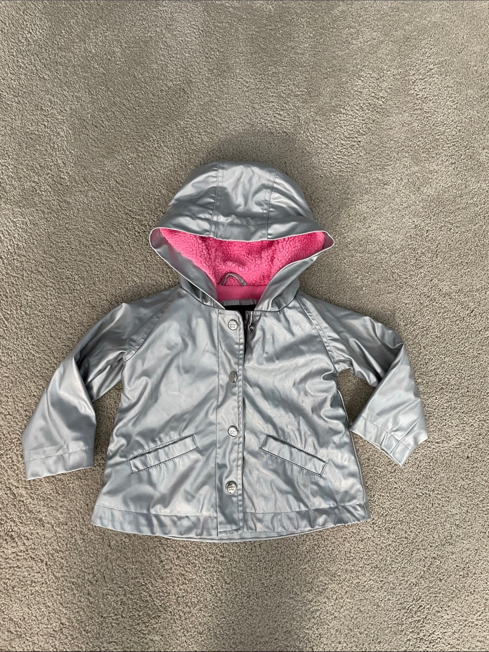 Limited Too Metallic Silver Raincoat with soft Pink Hood Lining